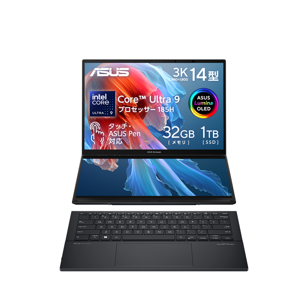 ASUS 14.0型 デュアルディスプレイノートパソコン ASUS Zenbook DUO UX8406MA UX8406MA (Core Ultra 9/32GB/1TB SSD) UX8406MA-U9321WS Windowsノートの商品画像