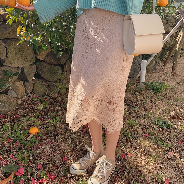 レース スカート レディース ミモレ丈 膝丈 韓国 送料無料 Dazzle ダズル