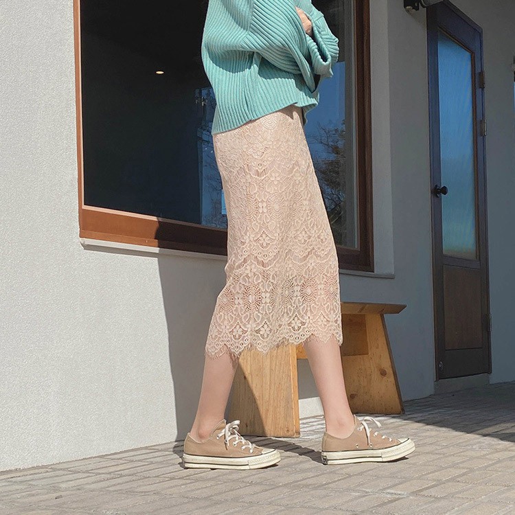 レース スカート レディース ミモレ丈 膝丈 韓国 送料無料 Dazzle ダズル
