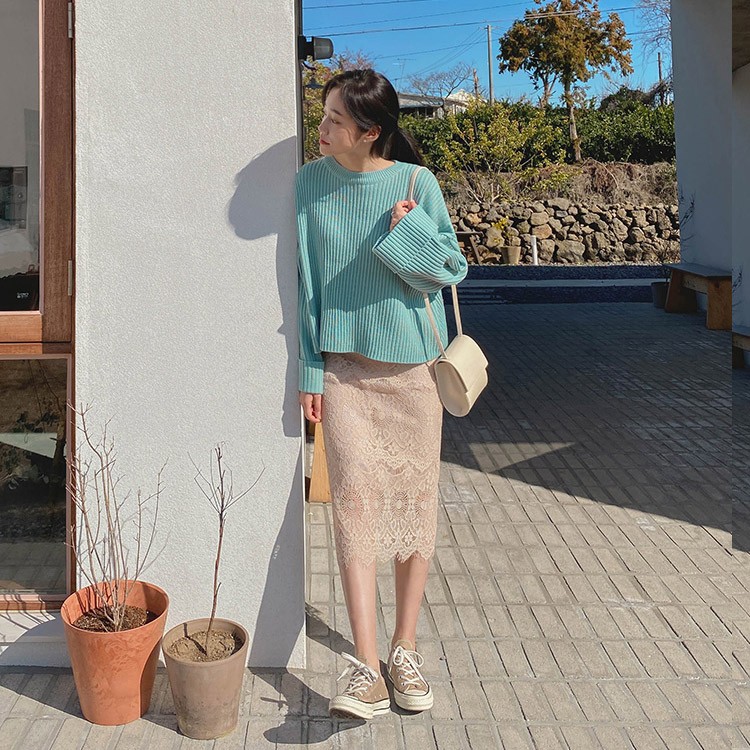 レース スカート レディース ミモレ丈 膝丈 韓国 送料無料 Dazzle ダズル