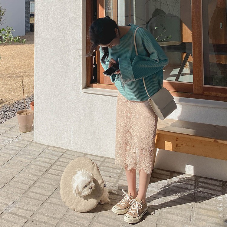 レース スカート レディース ミモレ丈 膝丈 韓国 送料無料 Dazzle ダズル