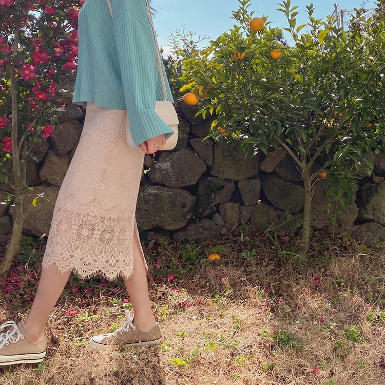 レース スカート レディース ミモレ丈 膝丈 韓国 送料無料 Dazzle ダズル