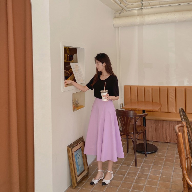 フレアスカート ロングスカート レディース 無地 韓国ファッション 送料無料 Dazzle ダズル