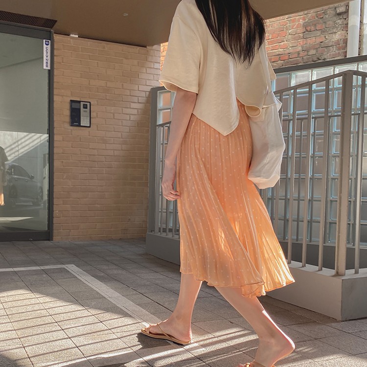 プリーツスカート レディース ロングスカート ドット柄 韓国 送料無料 Dazzle ダズル