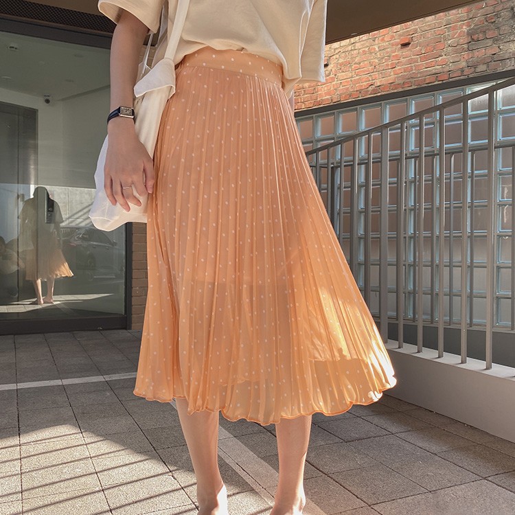 プリーツスカート レディース ロングスカート ドット柄 韓国 送料無料 Dazzle ダズル