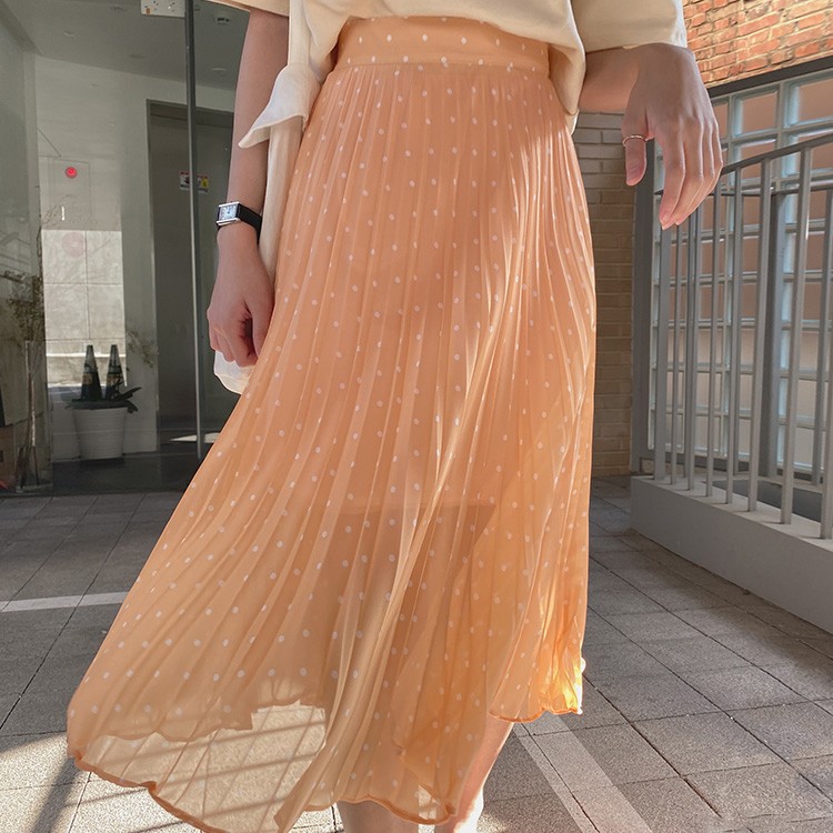 プリーツスカート レディース ロングスカート ドット柄 韓国 送料無料 Dazzle ダズル