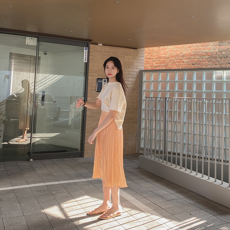 プリーツスカート レディース ロングスカート ドット柄 韓国 送料無料 Dazzle ダズル