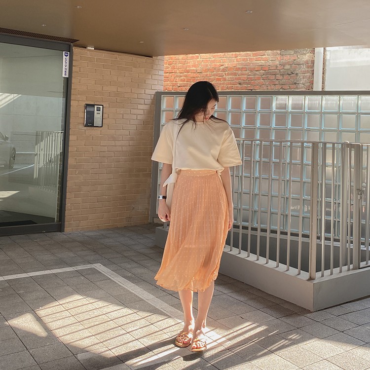 プリーツスカート レディース ロングスカート ドット柄 韓国 送料無料 Dazzle ダズル