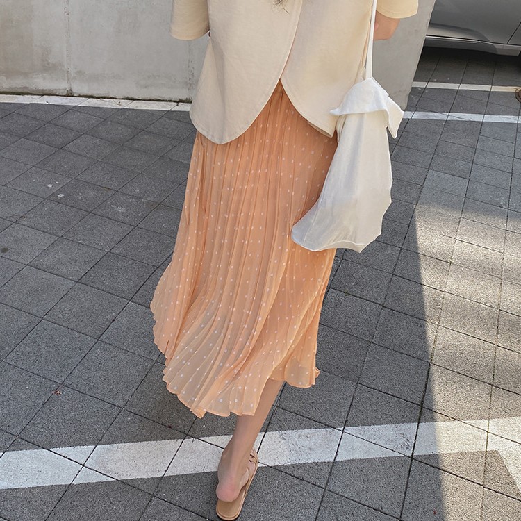 プリーツスカート レディース ロングスカート ドット柄 韓国 送料無料 Dazzle ダズル