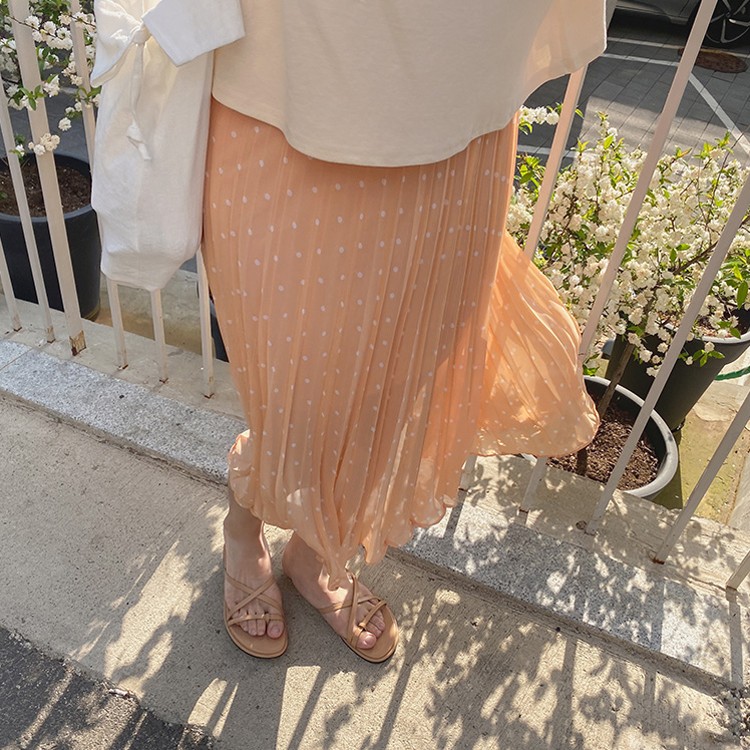 プリーツスカート レディース ロングスカート ドット柄 韓国 送料無料 Dazzle ダズル