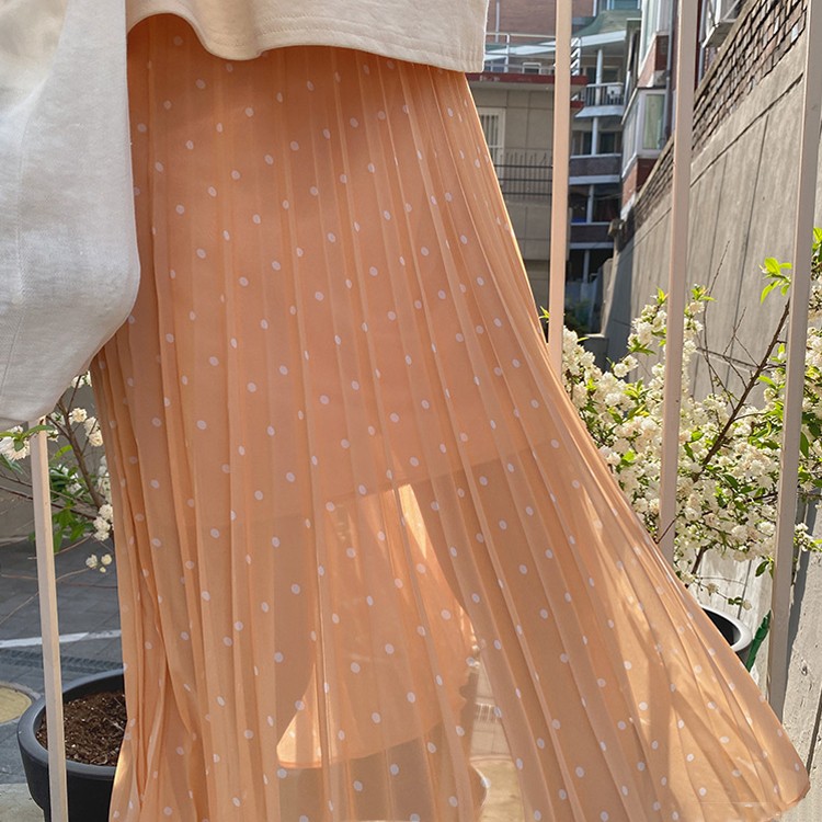 プリーツスカート レディース ロングスカート ドット柄 韓国 送料無料 Dazzle ダズル