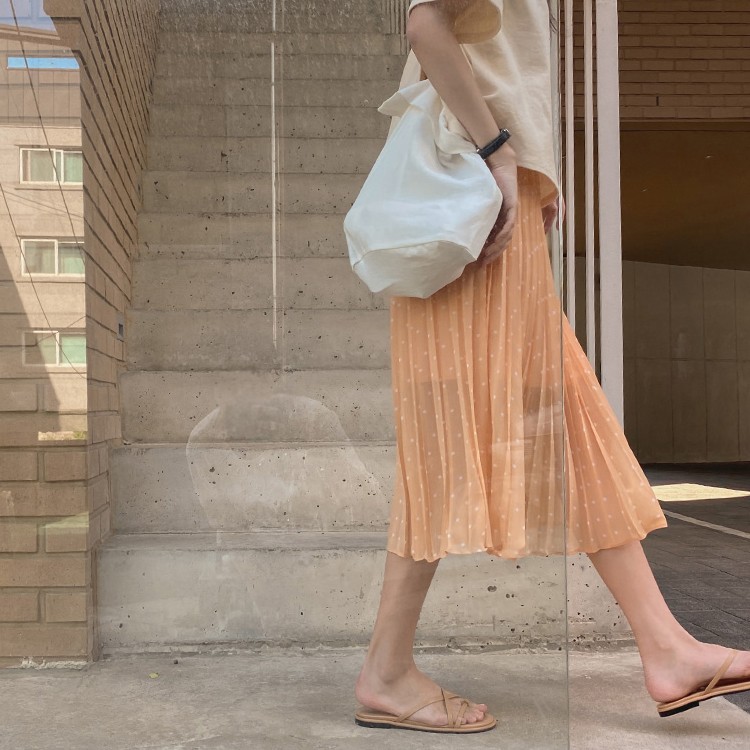 プリーツスカート レディース ロングスカート ドット柄 韓国 送料無料 Dazzle ダズル