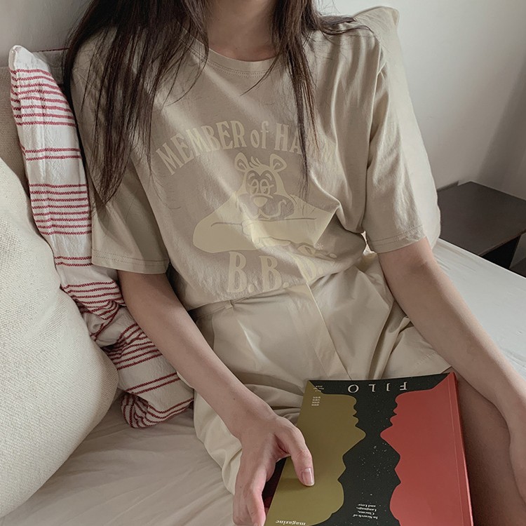 Tシャツ 5分袖 レディース 半袖 プリント かわいい 韓国ファッション 送料無料 ジョイフィール joyfeel