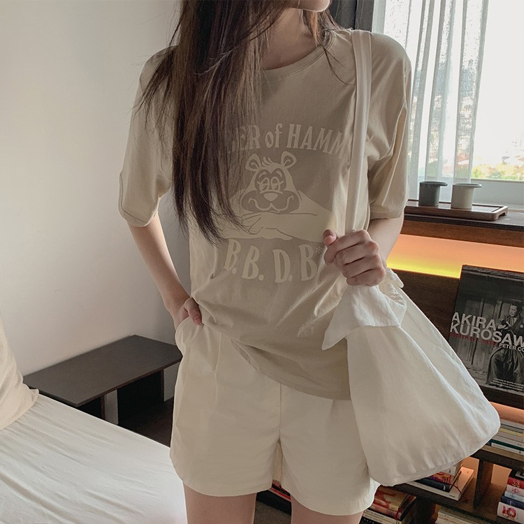 Tシャツ 5分袖 レディース 半袖 プリント かわいい 韓国ファッション 送料無料 ジョイフィール joyfeel