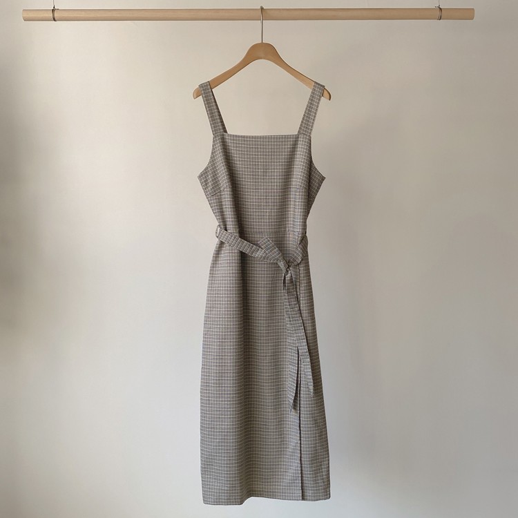 ワンピース チェック柄 ミモレ丈 レディース Aライン 韓国 送料無料 ジョイフィール joyfeel