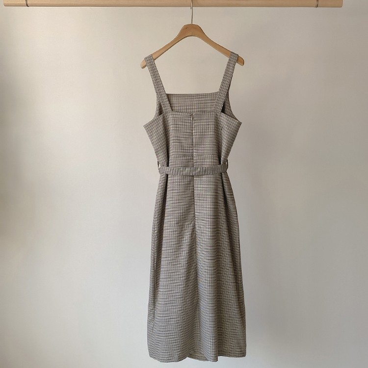 ワンピース チェック柄 ミモレ丈 レディース Aライン 韓国 送料無料 ジョイフィール joyfeel