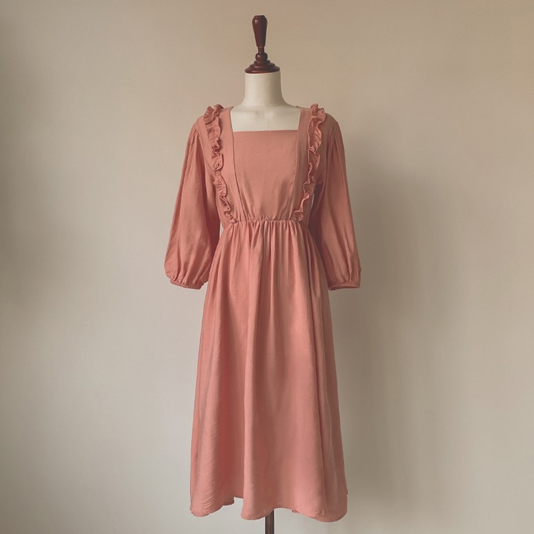 ワンピース 膝丈 フリル ガーリー フェミニン レディース 韓国ファッション 送料無料 ジョイフィール joyfeel