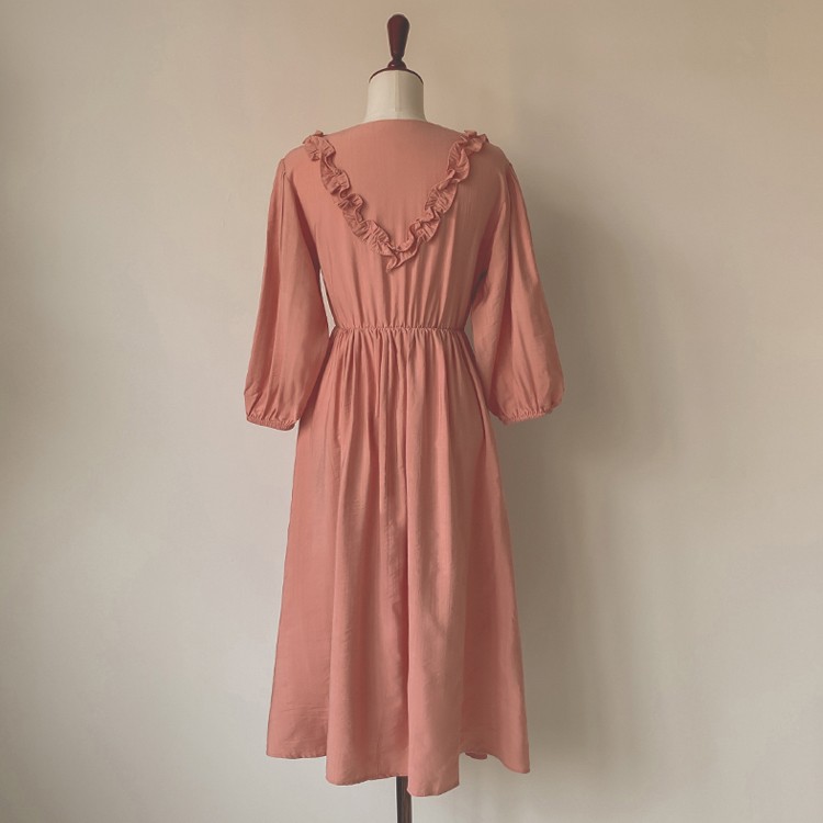 ワンピース 膝丈 フリル ガーリー フェミニン レディース 韓国ファッション 送料無料 ジョイフィール joyfeel