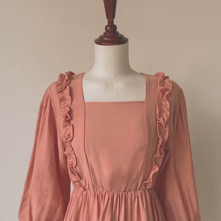 ワンピース 膝丈 フリル ガーリー フェミニン レディース 韓国ファッション 送料無料 ジョイフィール joyfeel