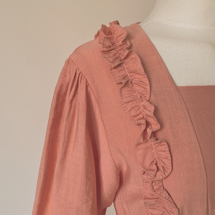 ワンピース 膝丈 フリル ガーリー フェミニン レディース 韓国ファッション 送料無料 ジョイフィール joyfeel