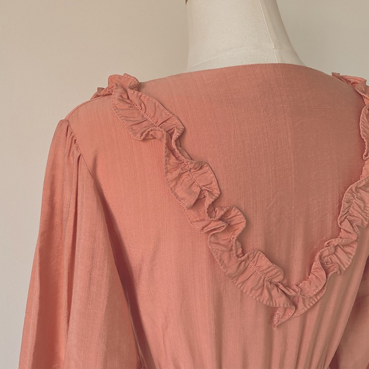 ワンピース 膝丈 フリル ガーリー フェミニン レディース 韓国ファッション 送料無料 ジョイフィール joyfeel