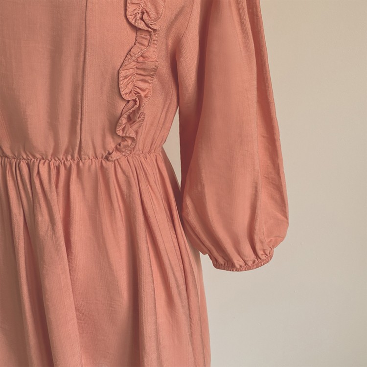 ワンピース 膝丈 フリル ガーリー フェミニン レディース 韓国ファッション 送料無料 ジョイフィール joyfeel