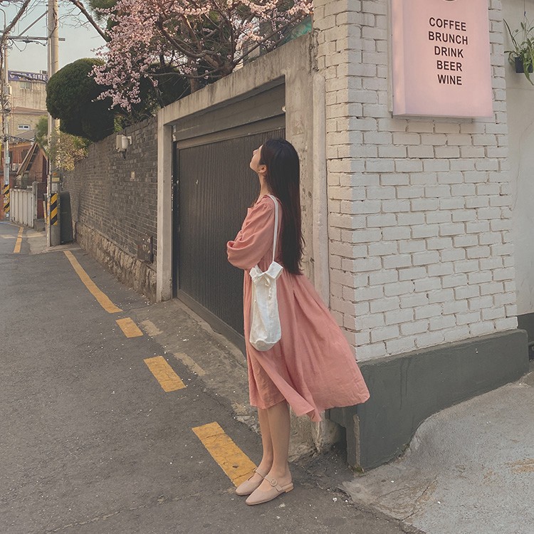 ワンピース 膝丈 フリル ガーリー フェミニン レディース 韓国ファッション 送料無料 ジョイフィール joyfeel