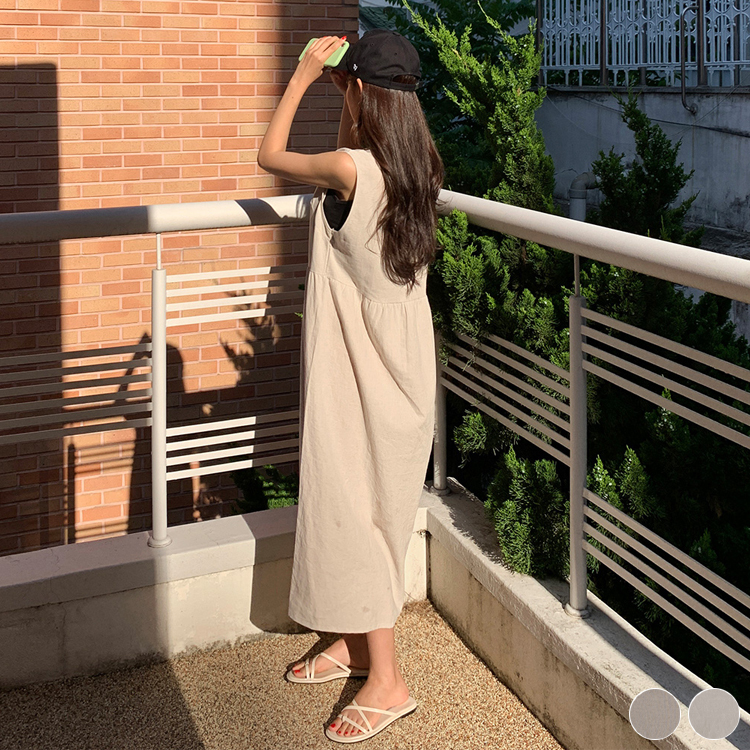 リネン ワンピース レディース ノースリーブ ロングワンピース 韓国 送料無料 ジョイフィール joyfeel