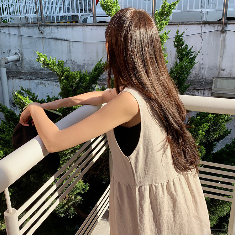 リネン ワンピース レディース ノースリーブ ロングワンピース 韓国 送料無料 ジョイフィール joyfeel