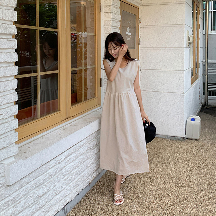 リネン ワンピース レディース ノースリーブ ロングワンピース 韓国 送料無料 ジョイフィール joyfeel