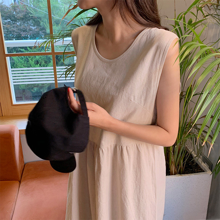 リネン ワンピース レディース ノースリーブ ロングワンピース 韓国 送料無料 ジョイフィール joyfeel