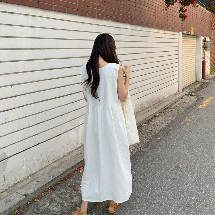 リネン ワンピース レディース ノースリーブ ロングワンピース 韓国 送料無料 ジョイフィール joyfeel