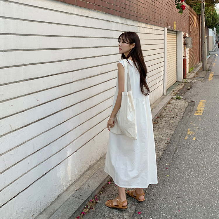リネン ワンピース レディース ノースリーブ ロングワンピース 韓国 送料無料 ジョイフィール joyfeel