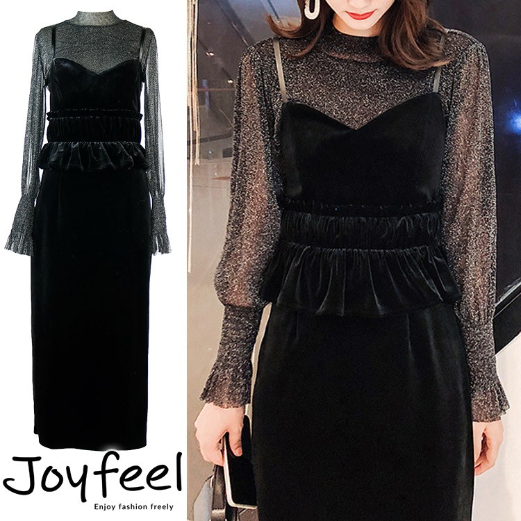 シースルートップス×ベロアワンピース | レディースファッション