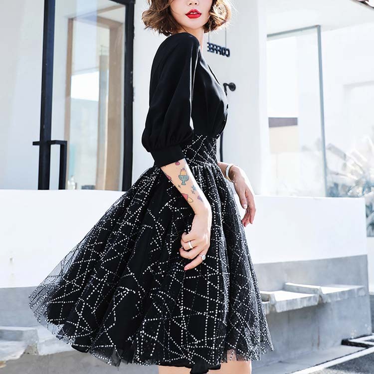 ドレス レディース パーティードレス ショート丈 チュール 5分袖 袖あり Vネック イブニングドレス フレア 切り替え パーティー 体系カバー 謝恩会

 ジョイフィール joyfeel