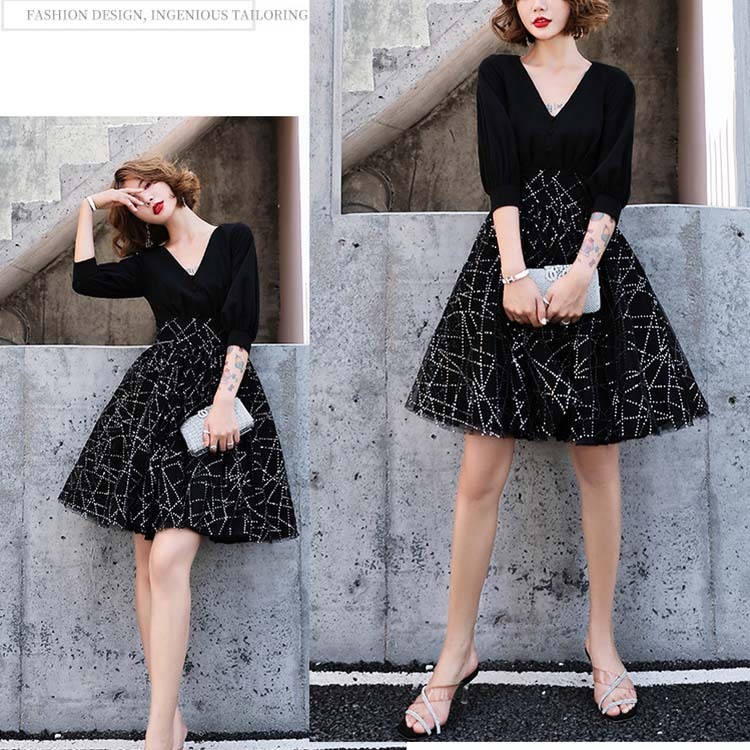 ドレス レディース パーティードレス ショート丈 チュール 5分袖 袖あり Vネック イブニングドレス フレア 切り替え パーティー 体系カバー 謝恩会

 ジョイフィール joyfeel