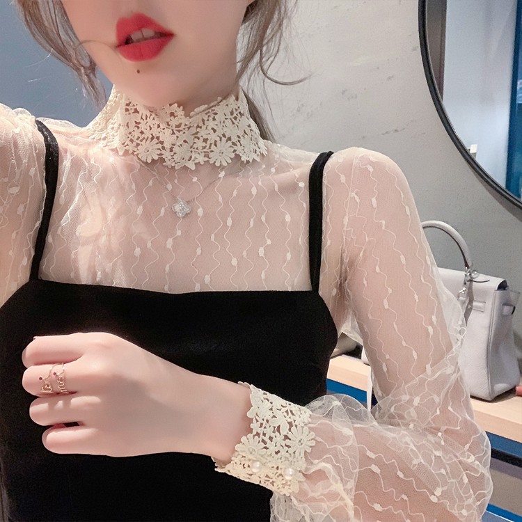 ハイネック レース インナー レディース ブラウス シースルー トップス 韓国 送料無料 Dazzle ダズル