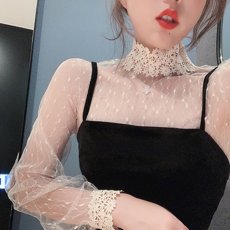 ハイネック レース インナー レディース ブラウス シースルー トップス 韓国 送料無料 Dazzle ダズル