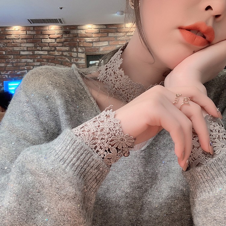 ハイネック レース インナー レディース ブラウス シースルー トップス 韓国 送料無料 Dazzle ダズル