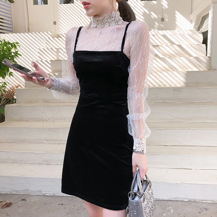 ハイネック レース インナー レディース ブラウス シースルー トップス 韓国 送料無料 Dazzle ダズル