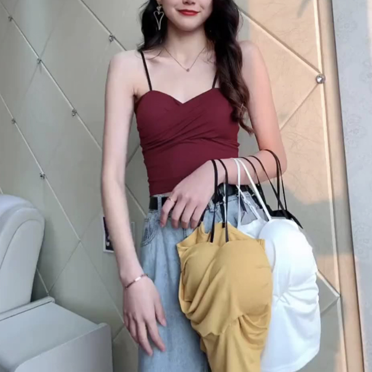 キャミソール レディース カップ付き パッド付 パッド インナー ベアトップ トップス 無地 クロス バイカラー セクシー おしゃれ 白 イエロー レッド Dazzle ダズル