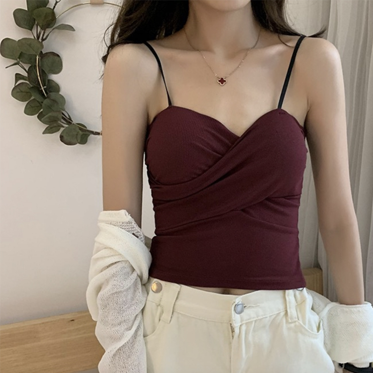 キャミソール レディース カップ付き パッド付 パッド インナー ベアトップ トップス 無地 クロス バイカラー セクシー おしゃれ 白 イエロー レッド Dazzle ダズル