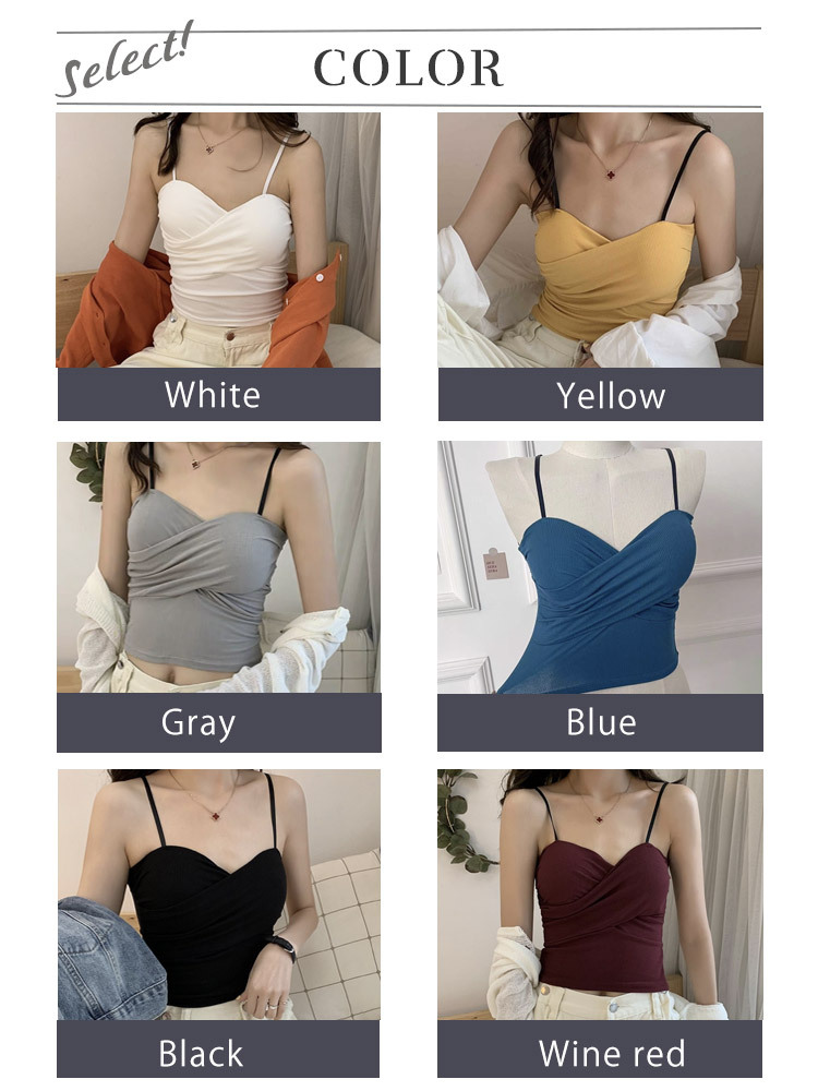 キャミソール レディース カップ付き パッド付 パッド インナー ベアトップ トップス 無地 クロス バイカラー セクシー おしゃれ  白 イエロー レッド Dazzle ダズル