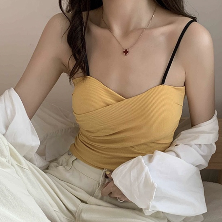 キャミソール レディース カップ付き パッド付 パッド インナー ベアトップ トップス 無地 クロス バイカラー セクシー おしゃれ  白 イエロー レッド Dazzle ダズル