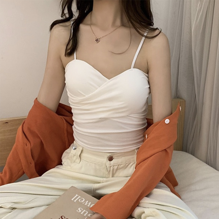 キャミソール レディース カップ付き パッド付 パッド インナー ベアトップ トップス 無地 クロス バイカラー セクシー おしゃれ  白 イエロー レッド Dazzle ダズル