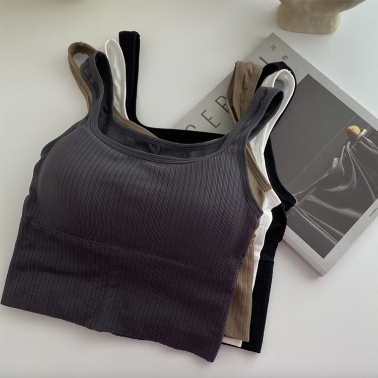 タンクトップ レディース パッド付 カップ付き キャミソール リブ ショート丈 春 夏 トップス カジュアル フィット インナー グレー 黒 白 ベージュ Dazzle ダズル