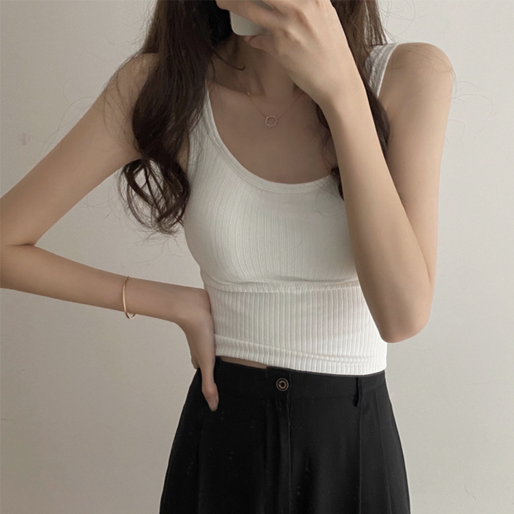 タンクトップ レディース パッド付 カップ付き キャミソール リブ ショート丈 春 夏 トップス カジュアル フィット インナー グレー 黒 白 ベージュ Dazzle ダズル
