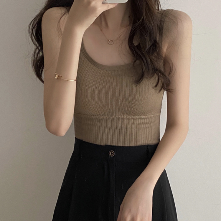 タンクトップ レディース パッド付 カップ付き キャミソール リブ ショート丈 春 夏 トップス カジュアル フィット インナー グレー 黒 白 ベージュ Dazzle ダズル