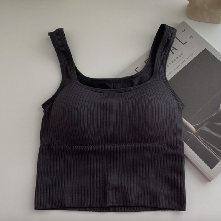 タンクトップ レディース パッド付 カップ付き キャミソール リブ ショート丈 春 夏 トップス カジュアル フィット インナー グレー 黒 白 ベージュ Dazzle ダズル