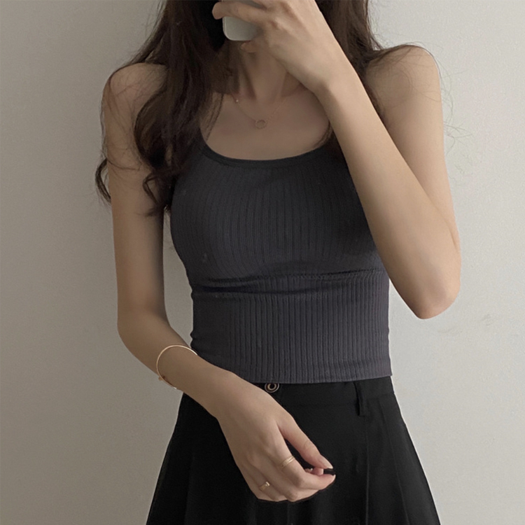タンクトップ レディース パッド付 カップ付き キャミソール リブ ショート丈 春 夏 トップス カジュアル フィット インナー グレー 黒 白 ベージュ Dazzle ダズル
